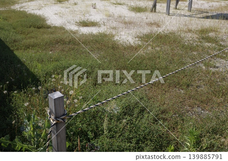 空地。租賃土地，用白色木樁和繩索劃定界限。房地產銷售圖片。 139885791