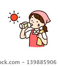 Illustration of a woman hydrating to prevent heatstroke 139885906