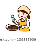 Female staff member cooking in a frying pan - Food illustration 139885909