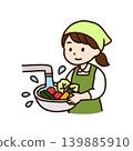 Woman washing vegetables - Food hygiene illustration 139885910