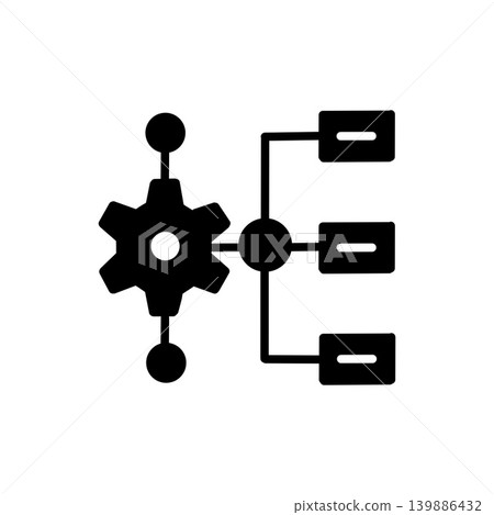 Gear and flowchart icon assets: Illustrations representing system construction and process management. Gear and flowchart icon assets: Illustrations representing system construction and process management. 139886432