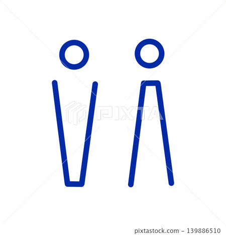 Blue line-drawn illustrations of men's and women's restroom pictograms. Simple and easy-to-understand design. 139886510