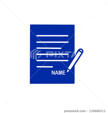 A blue icon featuring a name entry field and a pen tip. Ideal for images related to signing signatures or document creation. 139886511