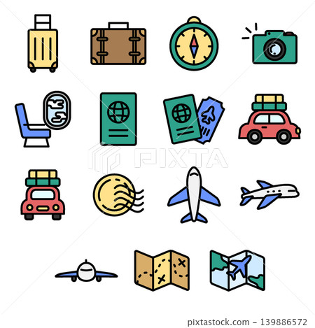 Travel Icon Set - Colored Outline Travel Icon Set - Colored Outline 139886572