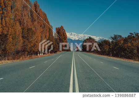 Road in the mountains in autumn, Kyrgyzstan Road in the mountains in autumn, Kyrgyzstan 139886887