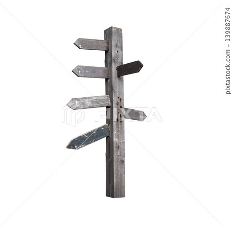 Old Wooden arrow direction signboard isolated on white background Old Wooden arrow direction signboard isolated on white background 139887674