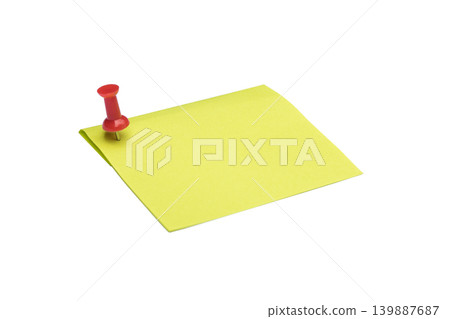 Close-up Yellow note and clip isolated on white background with copy space Close-up Yellow note and clip isolated on white background with copy space 139887687