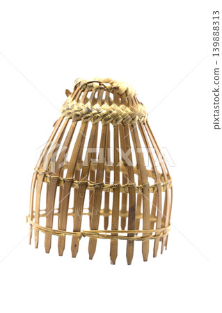 Bamboo basket hand made Handmade used for catching fish. isolated on white background. Bamboo basket hand made Handmade used for catching fish. isolated on white background. 139888313