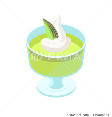 蜜瓜果凍和鮮奶油甜點 蜜瓜果凍和鮮奶油甜點 139888351