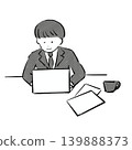 A monochrome illustration of a businessman enjoying his work. 139888373