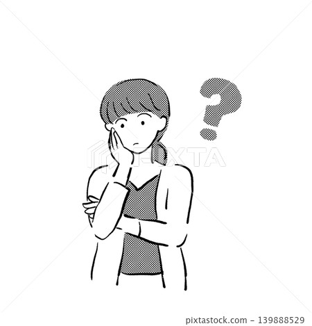 一位表情疑惑的女子(黑白插圖) 一位表情疑惑的女子(黑白插圖) 139888529