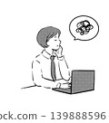 A black and white illustration of a businessman struggling with work. 139888596