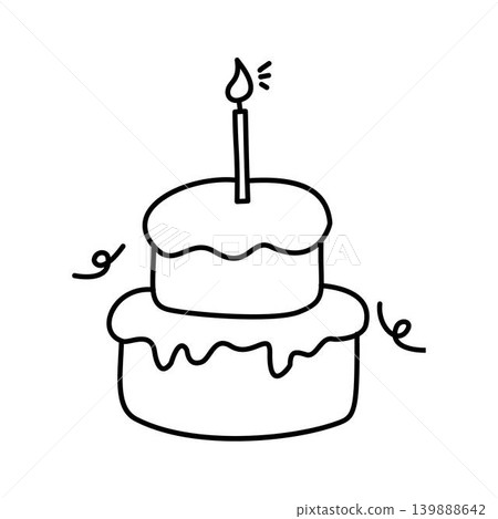 Birthday Cake Line Drawing, Doodle of Birthday Cake with Candle Birthday Cake Line Drawing, Doodle of Birthday Cake with Candle 139888642