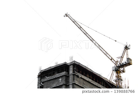 Crane and building construction on white background Crane and building construction on white background 139888766
