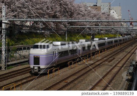 Cherry blossoms and the E351 series "Azusa" limited express train Cherry blossoms and the E351 series "Azusa" limited express train 139889139