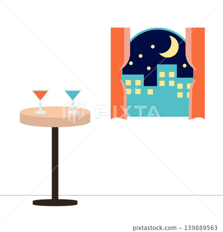 A bar table with a view of the night cityscape 139889563