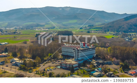 April 26 2026 Onumakoen Town Aerial With Hotel And Mountains 139889755