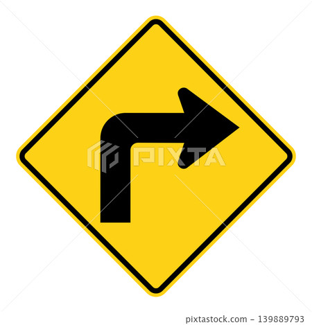 American road sign: Right turn ahead American road sign: Right turn ahead 139889793
