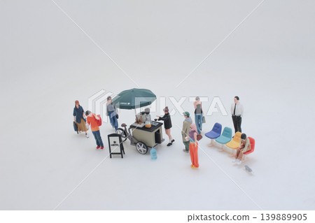 Miniature street coffee stall with waiting customers Miniature street coffee stall with waiting customers 139889905
