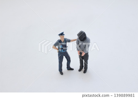 Officers surrounding suspect under custody in scene Officers surrounding suspect under custody in scene 139889981