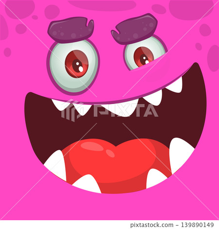 Cute Cartoon Monster Face Illustration. Funny Character Design Isolated. Great for Halloween party decoration or package design Cute Cartoon Monster Face Illustration. Funny Character Design Isolated. Great for Halloween party decoration or package design 139890149