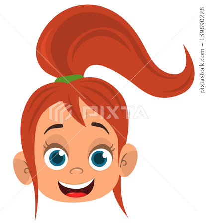 Cartoon small girl.Vector illustration of young teenager outlined. Red hair girl drawing Cartoon small girl.Vector illustration of young teenager outlined. Red hair girl drawing 139890228