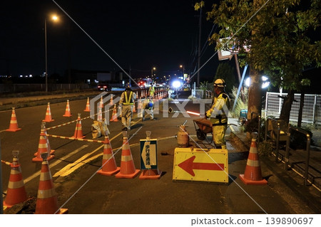 Road safety measures construction at night Road safety measures construction at night 139890697