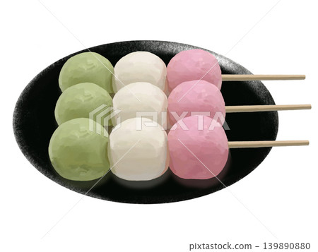 黑色盤子上的三色團子（3串） 139890880