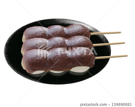 Anko dumplings (3 pieces) on a black plate Anko dumplings (3 pieces) on a black plate 139890881