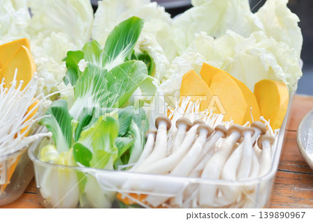 mushroom , Chinese cabbage and pumpkin or fresh vegetable or vegetable for cook mushroom , Chinese cabbage and pumpkin or fresh vegetable or vegetable for cook 139890967