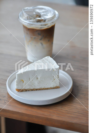 coconut cake or coconut pie and iced coffee , iced latte coffee coconut cake or coconut pie and iced coffee , iced latte coffee 139890972