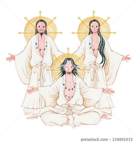 日本神祇,日本神話,創世三神,水彩插畫 日本神祇,日本神話,創世三神,水彩插畫 139891015