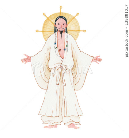 日本神祇,日本神話,高見結(日本神話中的神),水彩插圖。 日本神祇,日本神話,高見結(日本神話中的神),水彩插圖。 139891017