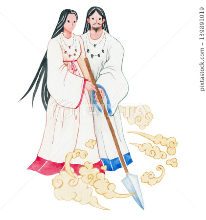 日本神祇、日本神話、伊邪那美、伊邪那岐、水彩插畫 日本神祇、日本神話、伊邪那美、伊邪那岐、水彩插畫 139891019