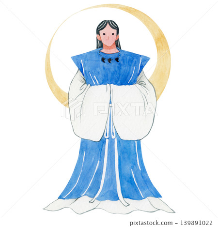 日本神祇,日本神話,月讀命,水彩插畫 日本神祇,日本神話,月讀命,水彩插畫 139891022