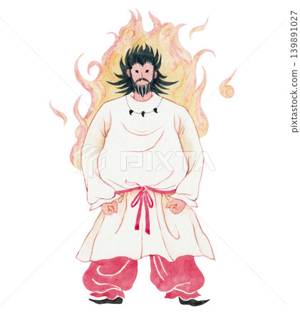 日本神祇，日本神話，火神（Hinokagutsuchi），水彩插圖。 139891027