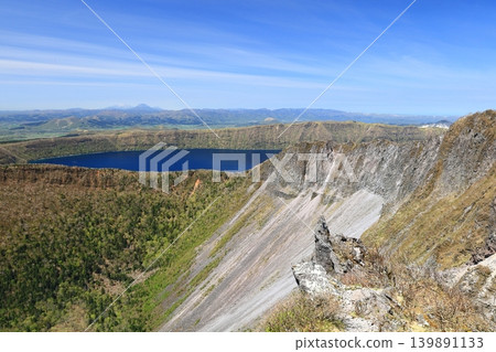 Lake Mashu and the explosion crater as seen from near the summit of Mt. Mashu in Hokkaido. Lake Mashu and the explosion crater as seen from near the summit of Mt. Mashu in Hokkaido. 139891133