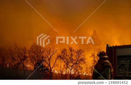 Wildfires release carbon dioxide (CO2) emissions and other greenhouse gases (GHG) that contribute to climate change. 139891452