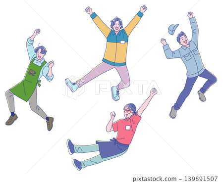 A young male part-time employee jumps for joy. 139891507