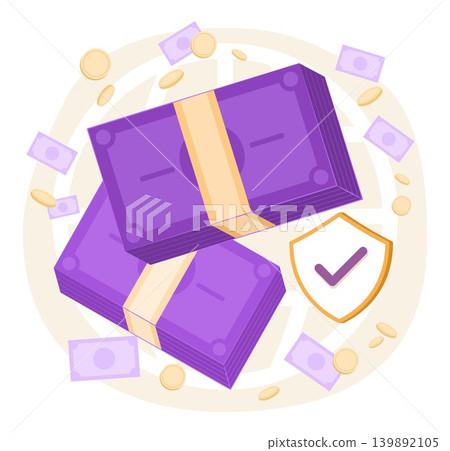 Cash Money Bundles with Security Check Mark Shield for Banking Service and Financial Security Concept Illustration Clip Art Cash Money Bundles with Security Check Mark Shield for Banking Service and Financial Security Concept Illustration Clip Art 139892105