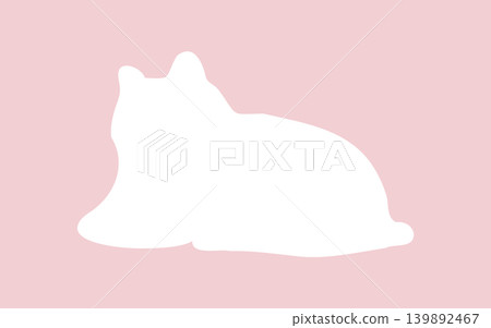 Silhouette frame of a cat curled up and sleeping - pink. 139892467