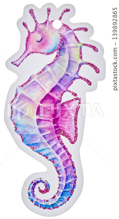 Seahorse-shaped acrylic tag charm - watercolor-style pink x purple x blue - cutout on a white background Seahorse-shaped acrylic tag charm - watercolor-style pink x purple x blue - cutout on a white background 139892865