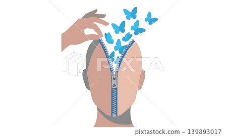 Head Unzipping to Release Blue Butterflies Head Unzipping to Release Blue Butterflies 139893017