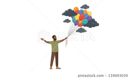 Man Releasing Balloons with Storm Clouds for Relief Man Releasing Balloons with Storm Clouds for Relief 139893030