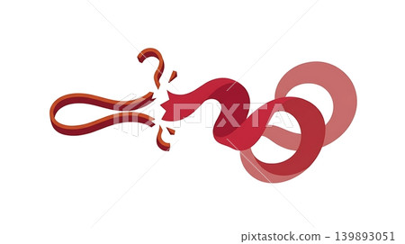 Red Rubber Band Snapping into Soft Silk Ribbon Red Rubber Band Snapping into Soft Silk Ribbon 139893051