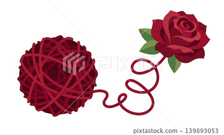 Tangled Red Yarn Unraveling into a Rose Tangled Red Yarn Unraveling into a Rose 139893053