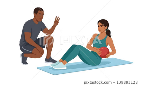 African American Coach Counting Russian Twist Reps African American Coach Counting Russian Twist Reps 139893128