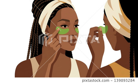 African American Woman Applying Green Under Eye Hydrogel Patches African American Woman Applying Green Under Eye Hydrogel Patches 139893284