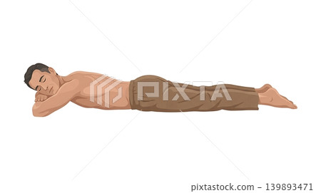 Asian Male Resting in Crocodile Pose Flat Vector Asian Male Resting in Crocodile Pose Flat Vector 139893471