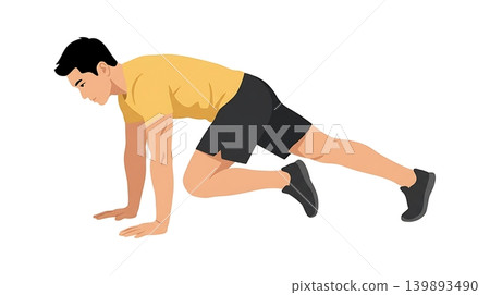 Asian Male Doing Mountain Climber in High Plank Asian Male Doing Mountain Climber in High Plank 139893490